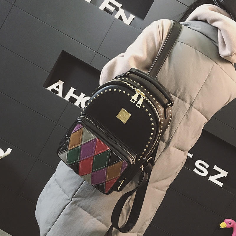 雙肩包女韓版新款女包學院風休閑撞色拼接學生背包書包旅行包