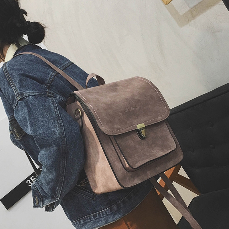 韓版新款女包撞色雙肩包女學院風學生書包休閑簡約旅行背包潮