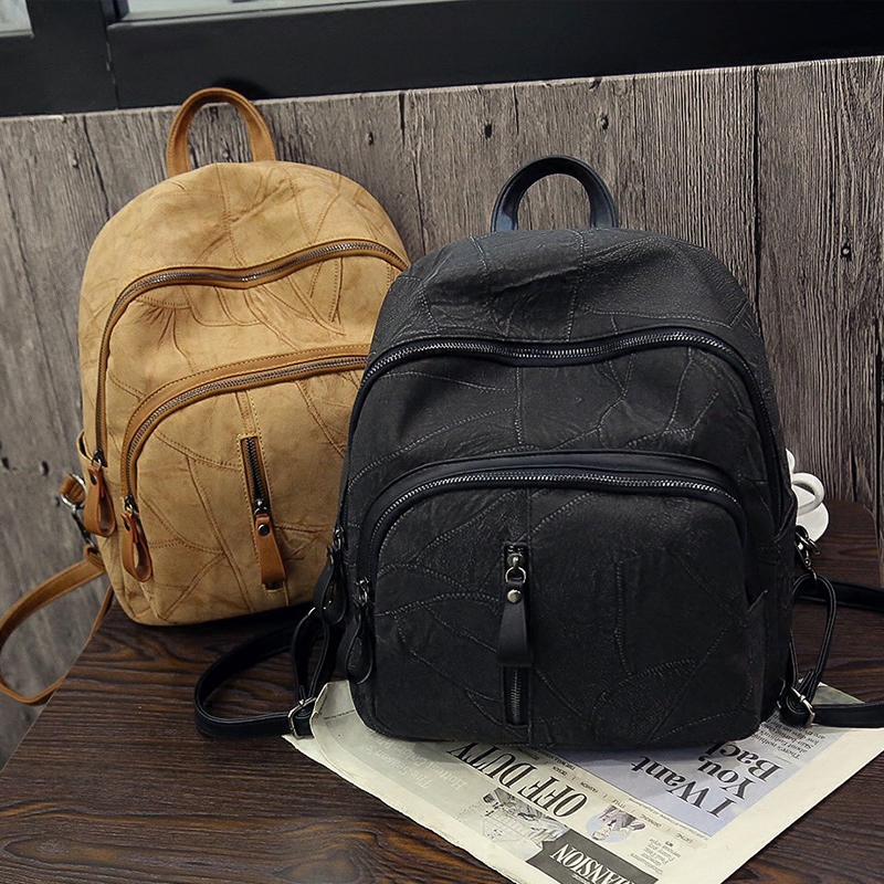新款女包撞色拼接雙肩包女韓版大容量學院風背包書包旅行包潮