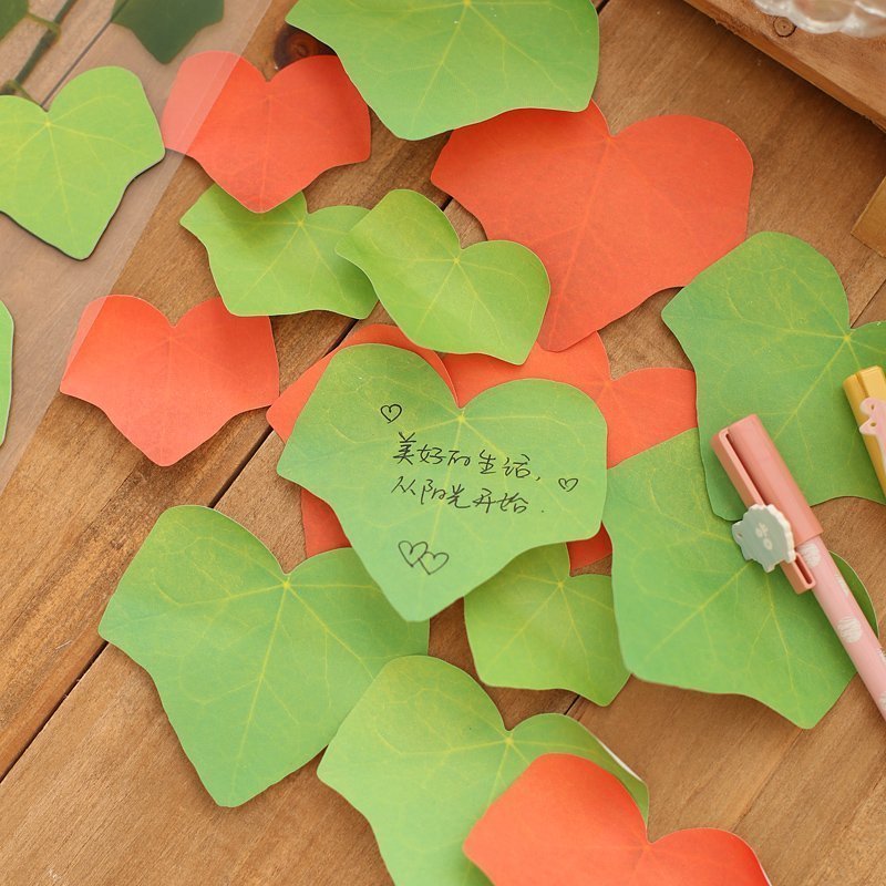 韓國創意可愛N次貼樹葉綠葉紅葉便利貼便條紙留言便簽本裝飾貼紙