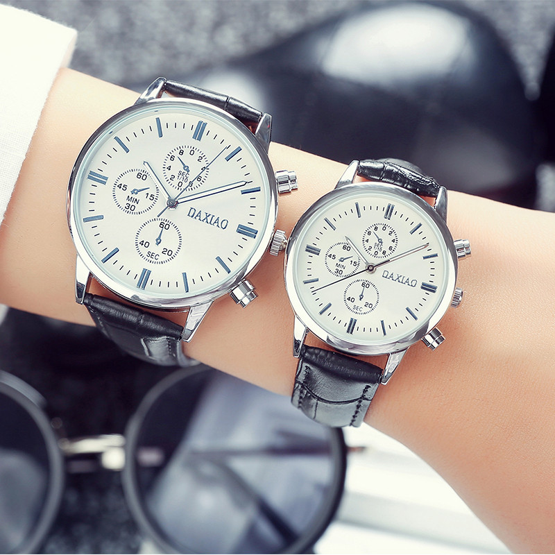 韓版大表盤時尚潮流男學生手表簡約防水女士皮帶黑白情侶手表一對