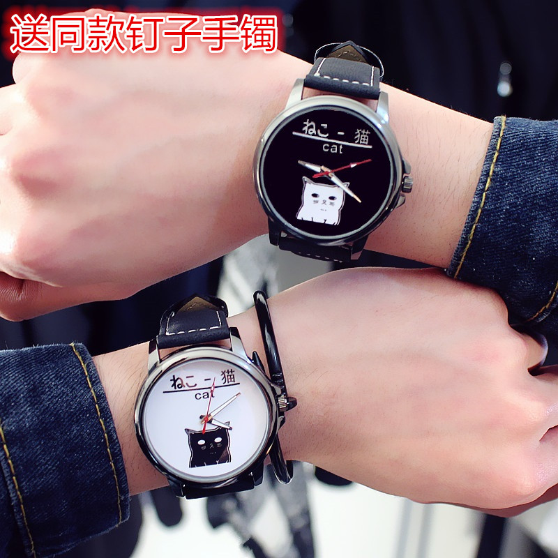 新款韓國潮流少女表圓形皮帶時尚韓版男簡約原宿可愛學生情侶手表