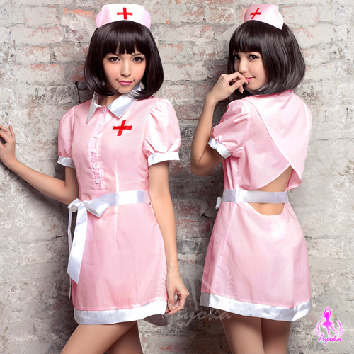 粉紅小露背三件式護士角色扮演服