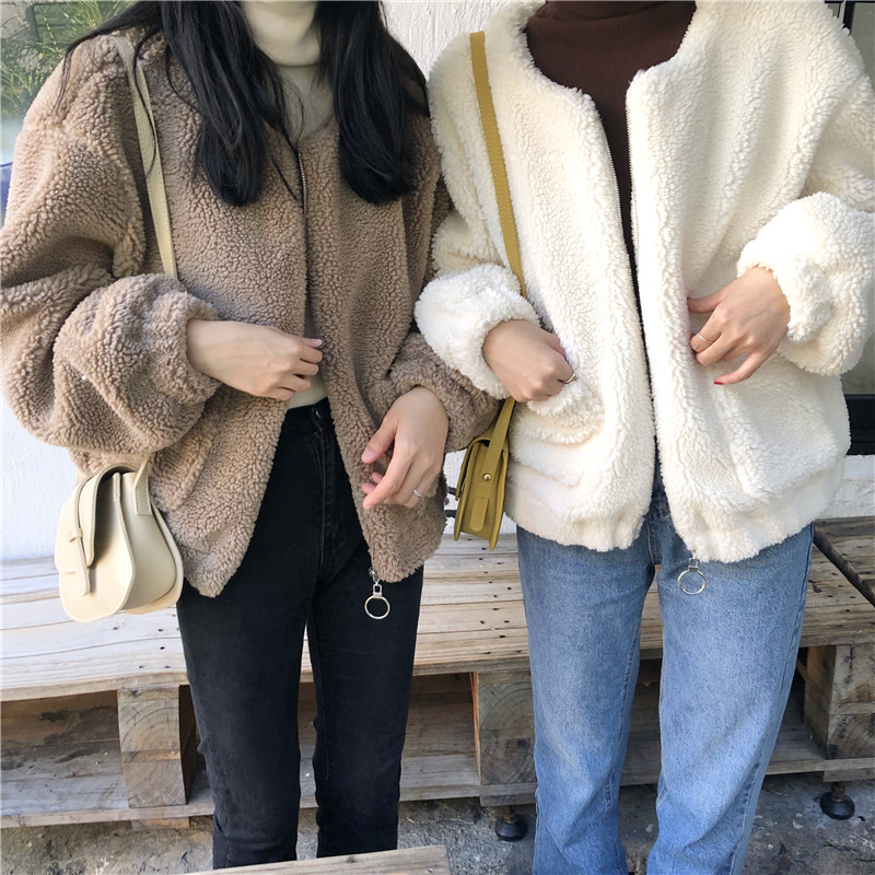 毛呢外套女冬季大衣女新款2018韓版百搭加厚羊羔毛拉鏈保暖上衣潮