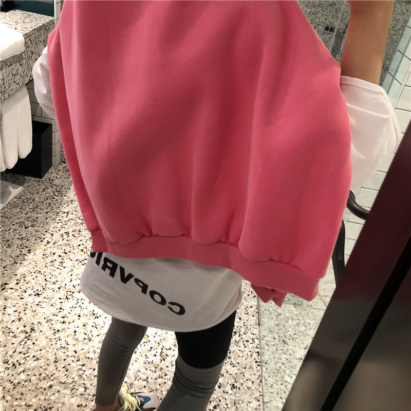 韓版v領后背字母半袖慵懶寬松純色打底衫上衣女2018新款T恤內搭