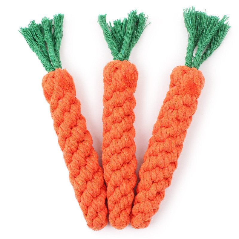 14A14寵物胡蘿卜棉繩玩具手工編織潔齒磨牙結繩狗狗玩具一件代發