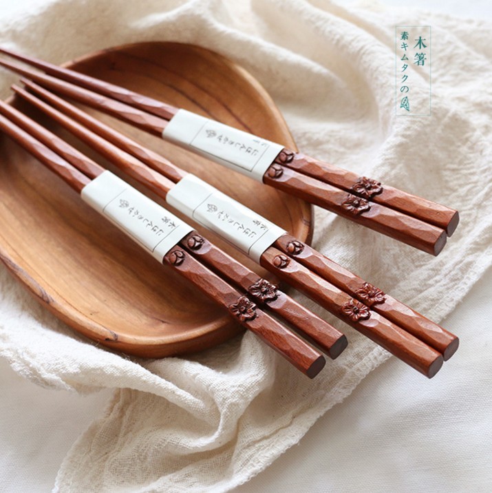 出口日本純手工雕刻花卉木筷創意特色便攜筷子環保手作木質餐具