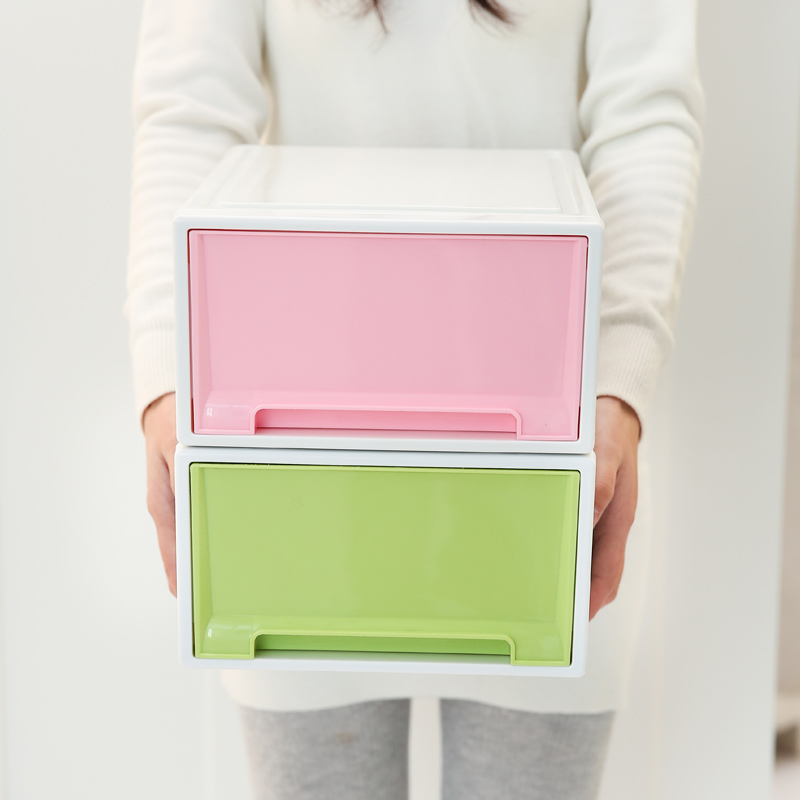 2個裝宿舍神器創意收納盒抽屜式糖果色整理儲物盒可疊加收納箱