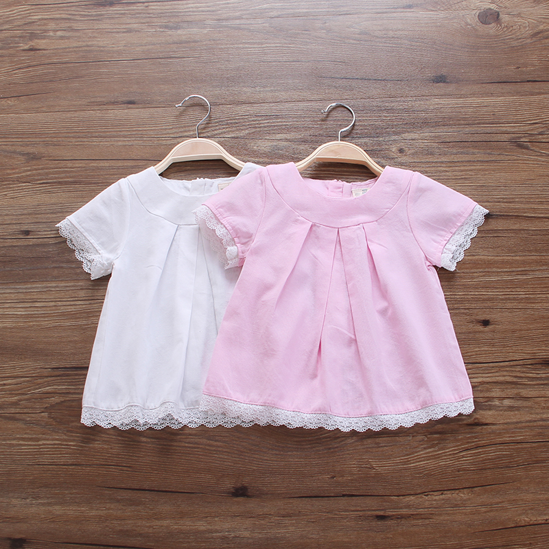 女童寶寶t恤夏裝新款蕾絲短袖上衣打底衫嬰幼兒白色寬松衣服