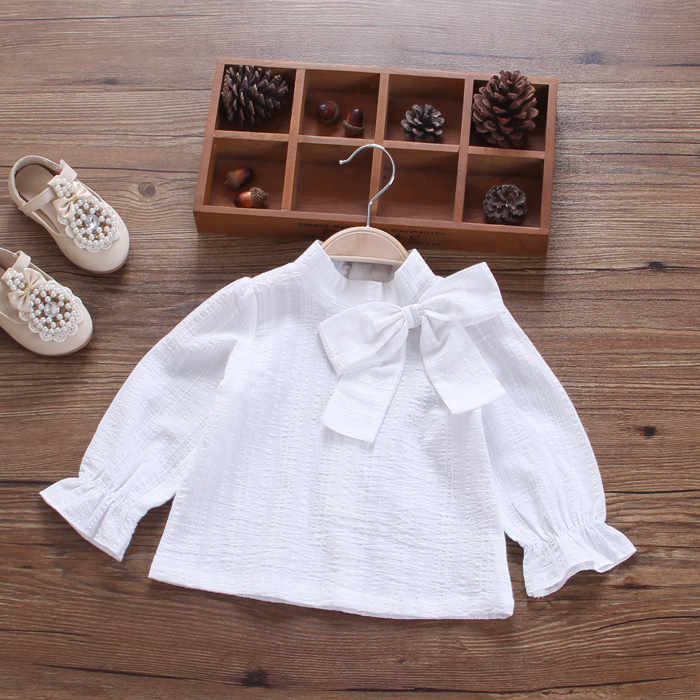 女童裝新款春裝寶寶純棉打底襯衫嬰兒白色翻領襯衣長袖上衣服