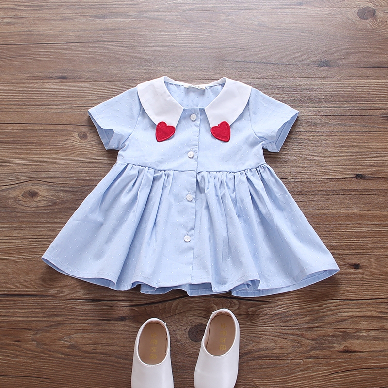 女童裝新款裙子夏季寶寶短袖連衣裙韓版嬰兒童公主裙翻領衣服