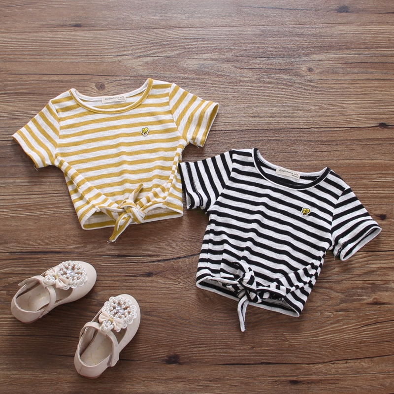 女童新款夏季寶寶短袖t恤女純棉嬰兒童條紋短裝時尚薄款上衣