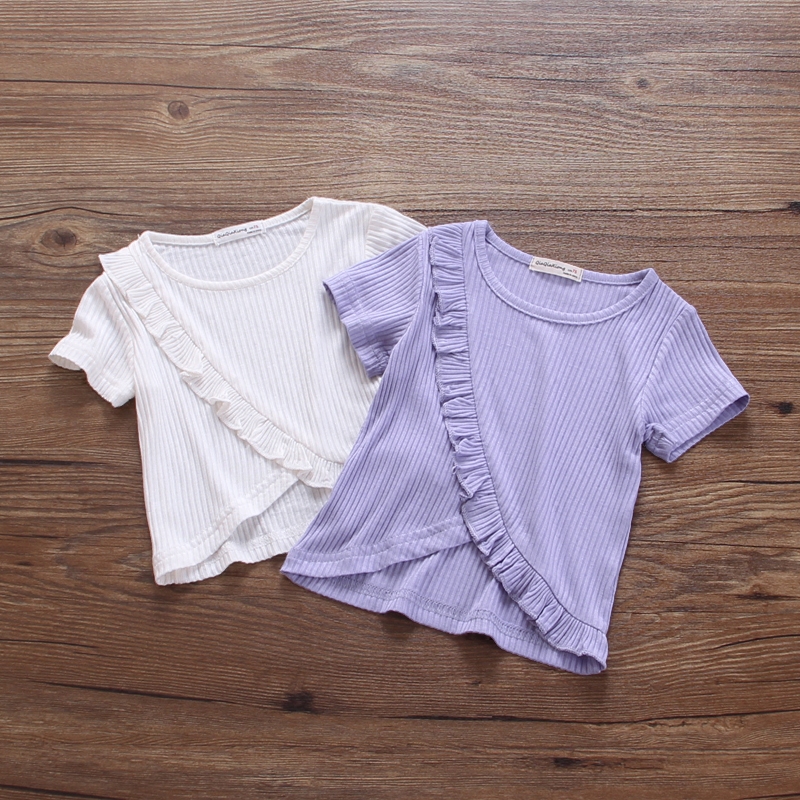 女童裝新款寶寶純棉短袖T恤夏季女嬰兒童木耳邊時尚韓版上衣
