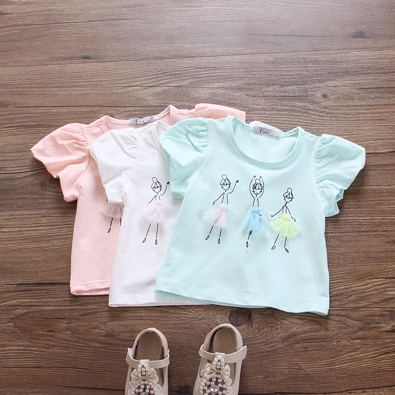 女童寶寶短袖t恤夏裝卡通上衣嬰兒純棉圓領泡泡袖百搭打底衫